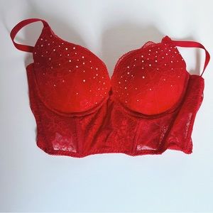 36C red lace corset style bra